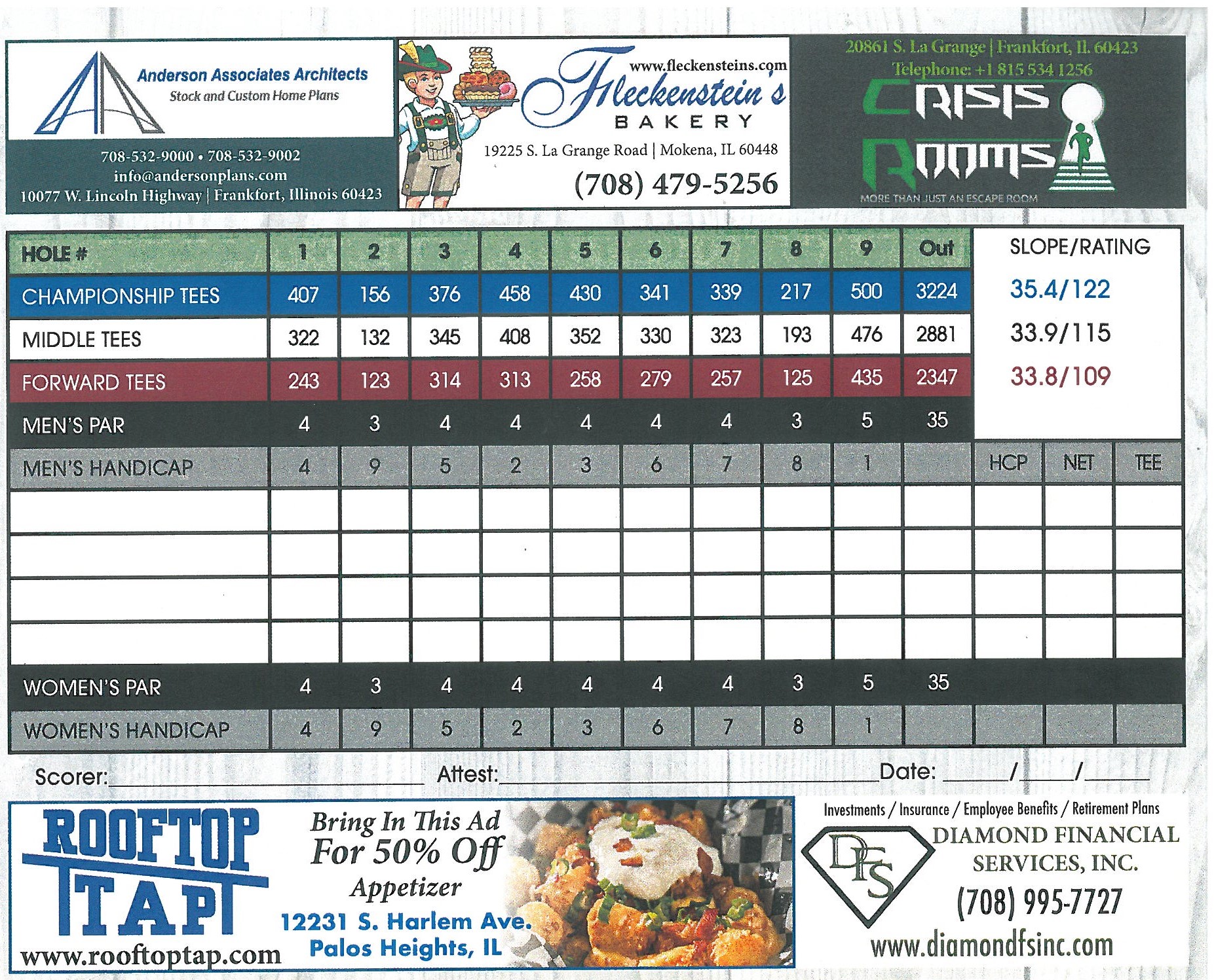 Scorecards SPG Green Garden Country Club